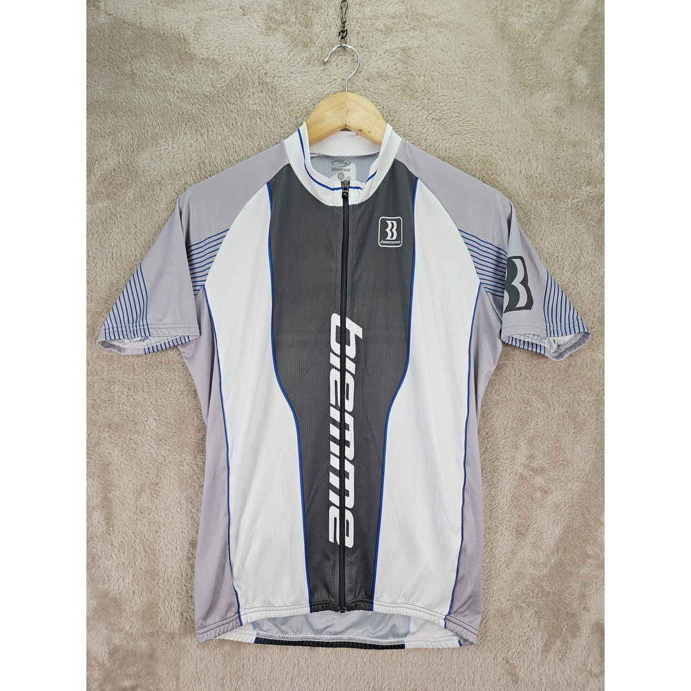 Made in Italy Biemme Short-sleeve Cycling Jersey Gray White Blue Colorblock